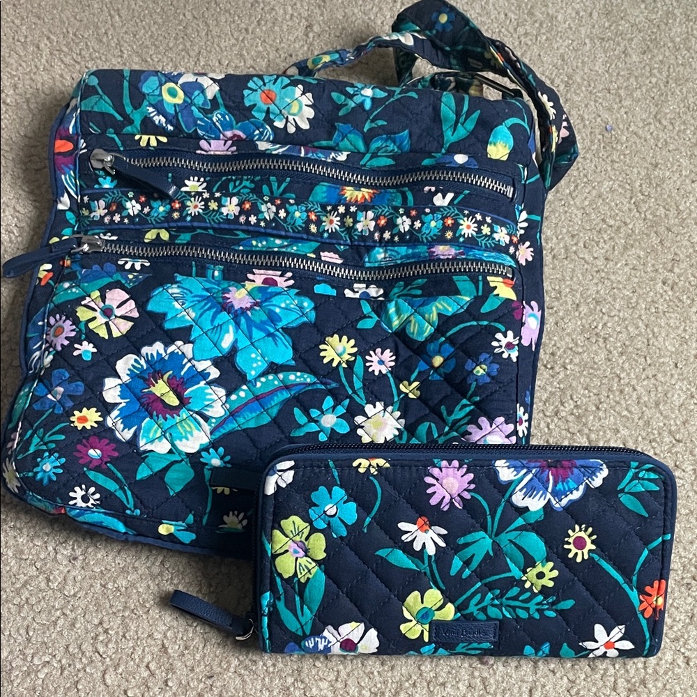 Vera Bradley Blue Floral Crossbody Bag and Wallet